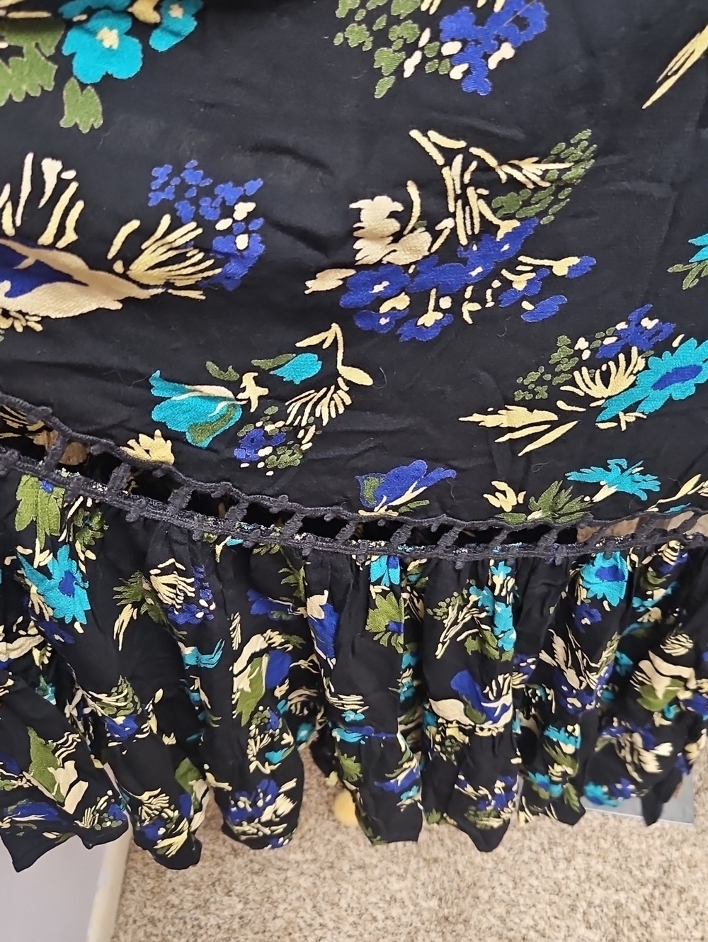 Free People Black Floral Backless Maxi Dress with Blue & Cream Accents - Picture 7 of 14